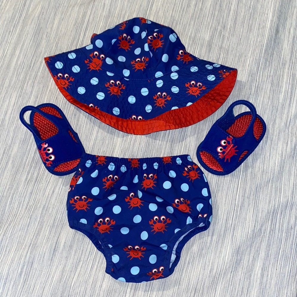 3 Pcs. Baby Beachwear Cute Crab Print Set
